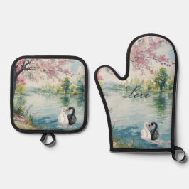 ロマンチックな白人湖の愛 鍋つかみ&鍋敷きセット