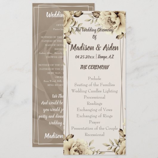 ロマンチックな白素朴バラフラットプログラム プログラム (正面/裏面)