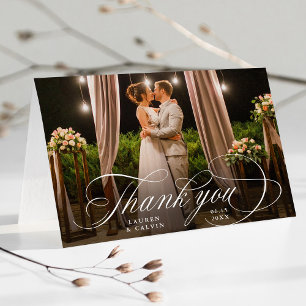 ロマンチックな白結婚書の写真を折り畳み サンキューカード