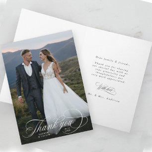 ロマンチックな白結婚書の写真を折り畳み サンキューカード