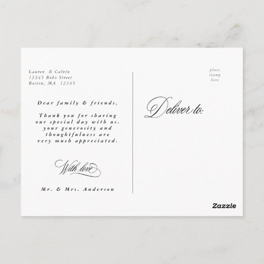 ロマンチックな白結婚書写真はがき ポストカード (裏面)