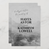 ロマンチックな白黒のエレガントクラシック旧金 招待状 (正面/裏面)