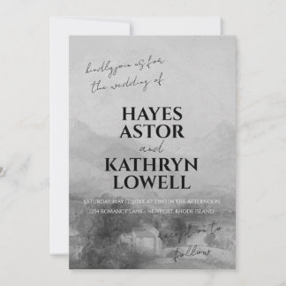 ロマンチックな白黒のエレガントクラシック旧金 招待状