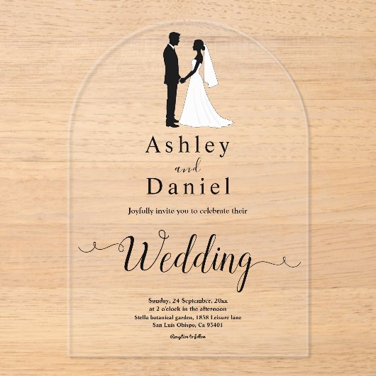 ロマンチックな白黒クラシックのフォーマル結婚 アクリル招待状 (正面)