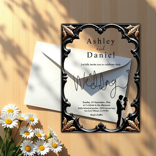 ロマンチックな白黒クラシックのフォーマル結婚 アクリル招待状