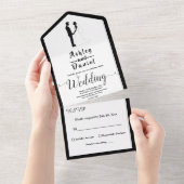 ロマンチックな白黒クラシックのフォーマル結婚 オールインワン招待状 (貼ってはがせる)