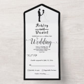ロマンチックな白黒クラシックのフォーマル結婚 オールインワン招待状 (内側)