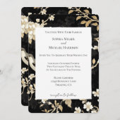 ロマンチックな白黒フローラ結婚バード 招待状 (正面/裏面)