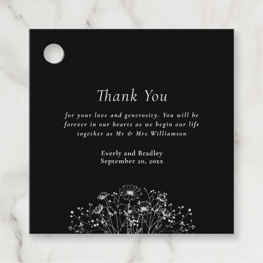 ロマンチックな白黒ボタニッ結婚クの感謝の気持ち フェイバータグ (正面)