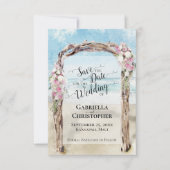 ロマンチックな目的地のビーチ結婚式日付を保存 カード (正面)