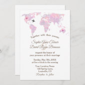 ロマンチックな目的地の結婚式の水のカラーワールドマップ 招待状 (正面/裏面)