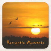 ロマンチックな瞬間クレーンの日の出の写真と文字 スクエアペーパーコースター (正面)