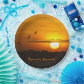 ロマンチックな瞬間クレーンの日の出の写真と文字 ペーパープレート (パーティー)