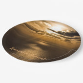 ロマンチックな瞬間サンセット海写真と文字 ペーパープレート (アングル)