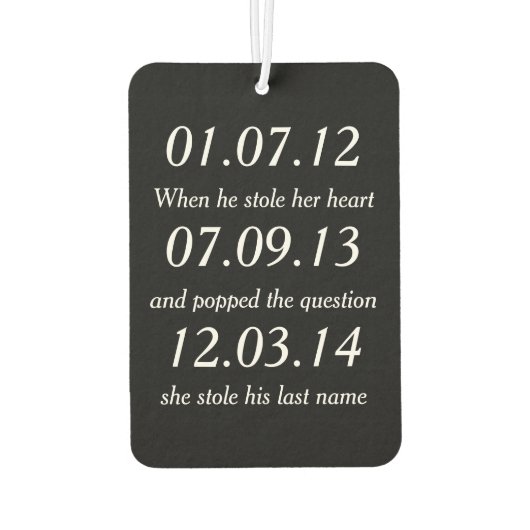 ロマンチックな瞬間パーソナライズされた日付カスタムウェディング カーエアーフレッシュナー (裏面)