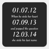 ロマンチックな瞬間パーソナライズされた日付カスタムウェディング スクエアシール (正面)