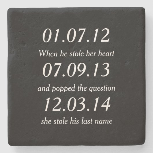 ロマンチックな瞬間パーソナライズされた日付カスタムウェディング ストーンコースター (正面)