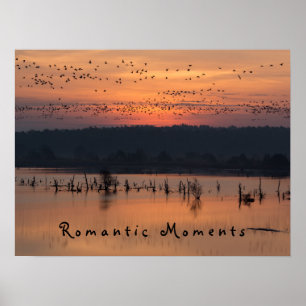ロマンチックな瞬間Birds at sunrise photo with文字 ポスター