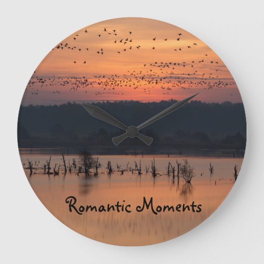 ロマンチックな瞬間Birds at sunrise photo with文字 ラージ壁時計 (正面)