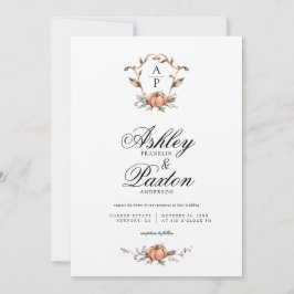 ロマンチックな秋のカボチャモノグラム | Old Barn 招待状