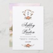 ロマンチックな秋のカボチャモノグラム | Old Barn 招待状 (正面/裏面)