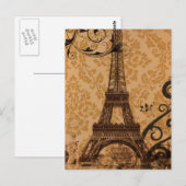 ロマンチックな秋のダマスクパリ エッフェル塔 ポストカード (正面/裏面)