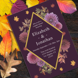 ロマンチックな秋のダリアカップルのシャワー 招待状