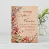 ロマンチックな秋のフローラ素朴ブルゴーニュ結婚ーズ 招待状 (スタンド正面)