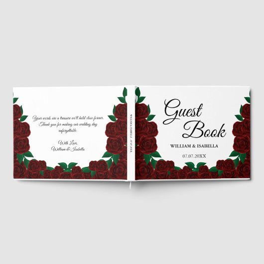 ロマンチックな秋の屋外ウェディング ゴージャスな赤いバラ ゲストブック (全面)
