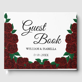 ロマンチックな秋の屋外ウェディング　ゴージャスな赤いバラ ゲストブック