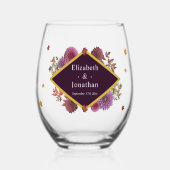 ロマンチックな秋の結婚ダリア ステムなしワイングラス (正面)