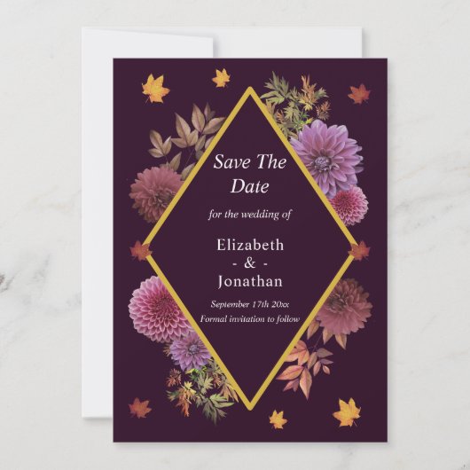 ロマンチックな秋の結婚ダリア セーブザデート (正面)