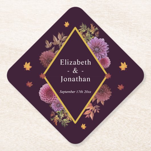ロマンチックな秋の結婚ダリア ペーパーコースター (正面)