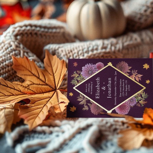 ロマンチックな秋の結婚ダリア 箔招待状