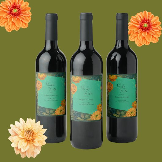 ロマンチックな秋の結婚フローラ ワインラベル