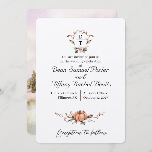 ロマンチックな秋の結婚式 招待状 (正面/裏面)