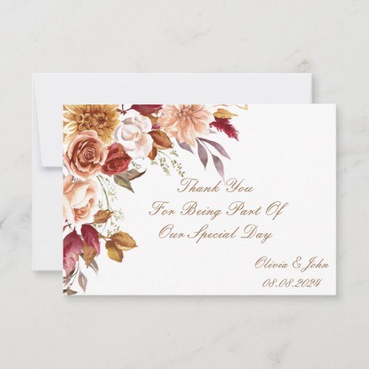ロマンチックな秋の色のブライダルシャワー サンキューカード (正面)