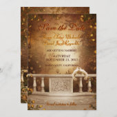 ロマンチックな秋の落ち葉とバラの結婚式予告 招待状 (正面/裏面)