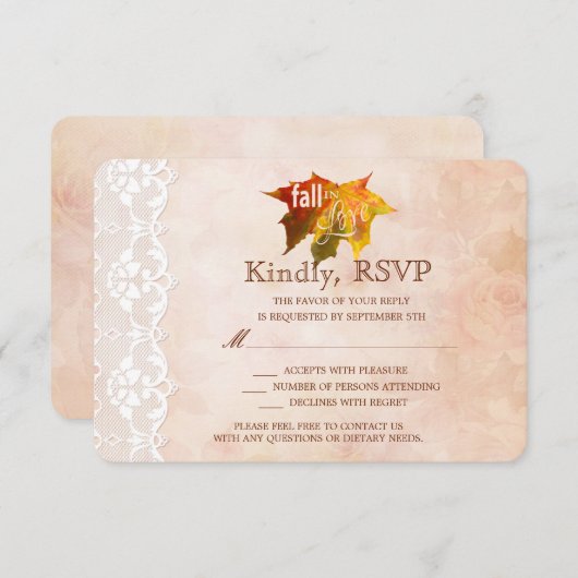 ロマンチックな秋インラブウェディングRSVP招待状 出欠カード (正面/裏面)
