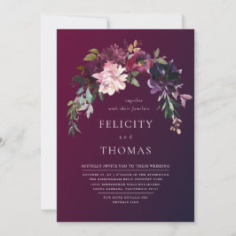 ロマンチックな秋フローラブルゴーニュ洗浄QRコード結婚ズ 招待状