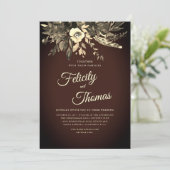 ロマンチックな秋フローラ熟成ブラウンQRコード結婚ズ 招待状 (スタンド正面)