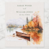 ロマンチックな秋湖と結婚ボート ワインラベル (シングルラベル)
