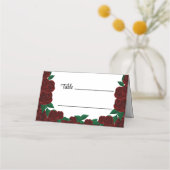 ロマンチックな秋結婚屋外の美しい赤いバラ プレイスカード (正面)