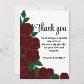 ロマンチックな秋結婚屋外の豪華な赤いバラ サンキューカード (正面)