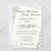 ロマンチックな穏やかなグリーン葉結婚式招待状 招待状 (正面)