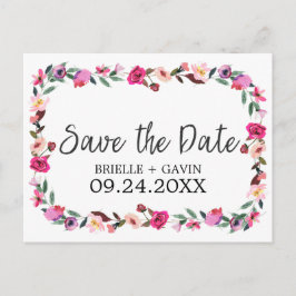 ロマンチックな童話の花のリース日付を保存 案内ポストカード