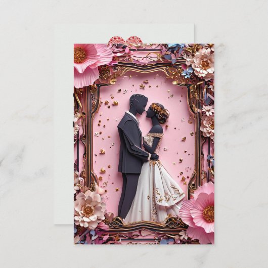 ロマンチックな紙結婚シルエットのシーン 招待状 (正面/裏面)