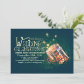 ロマンチックな素朴なメイソンの瓶とホタル結婚ズの 招待状 (スタンド正面)