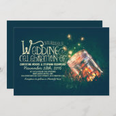 ロマンチックな素朴なメイソンの瓶とホタル結婚ズの 招待状 (正面/裏面)