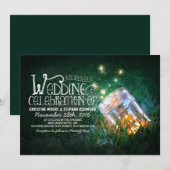 ロマンチックな素朴なメイソンの瓶とホタル結婚ズの 招待状 (正面/裏面)